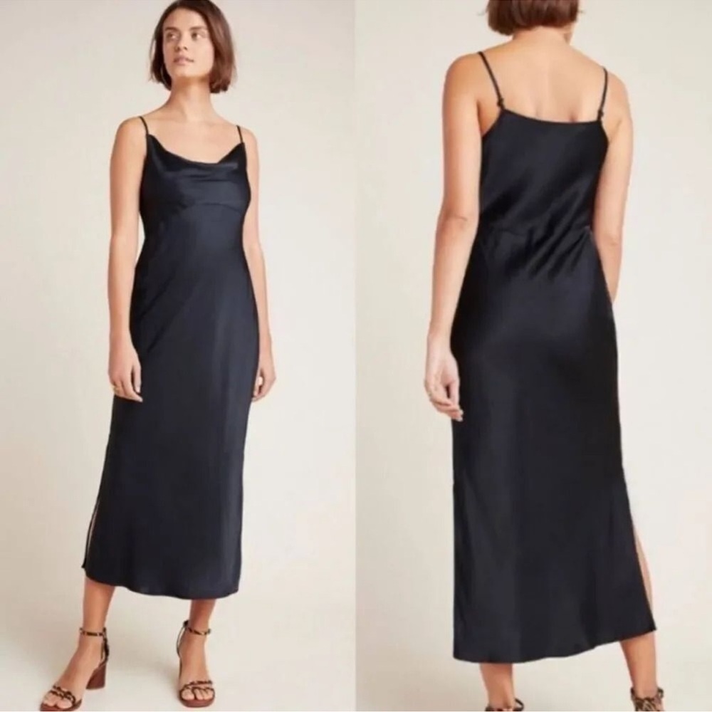 Anthropologie black Elyse bias slip dress extra extra small XXS